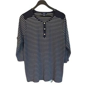 Chaps Women's Navy and White Striped Button Down Shirt size 2X